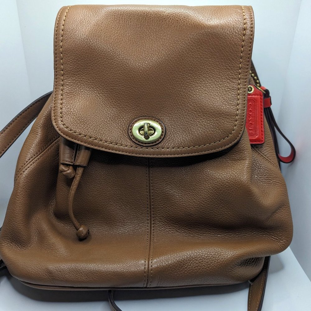 Coach Pebbled Brown Leather Celine Backpack with gold turnlock